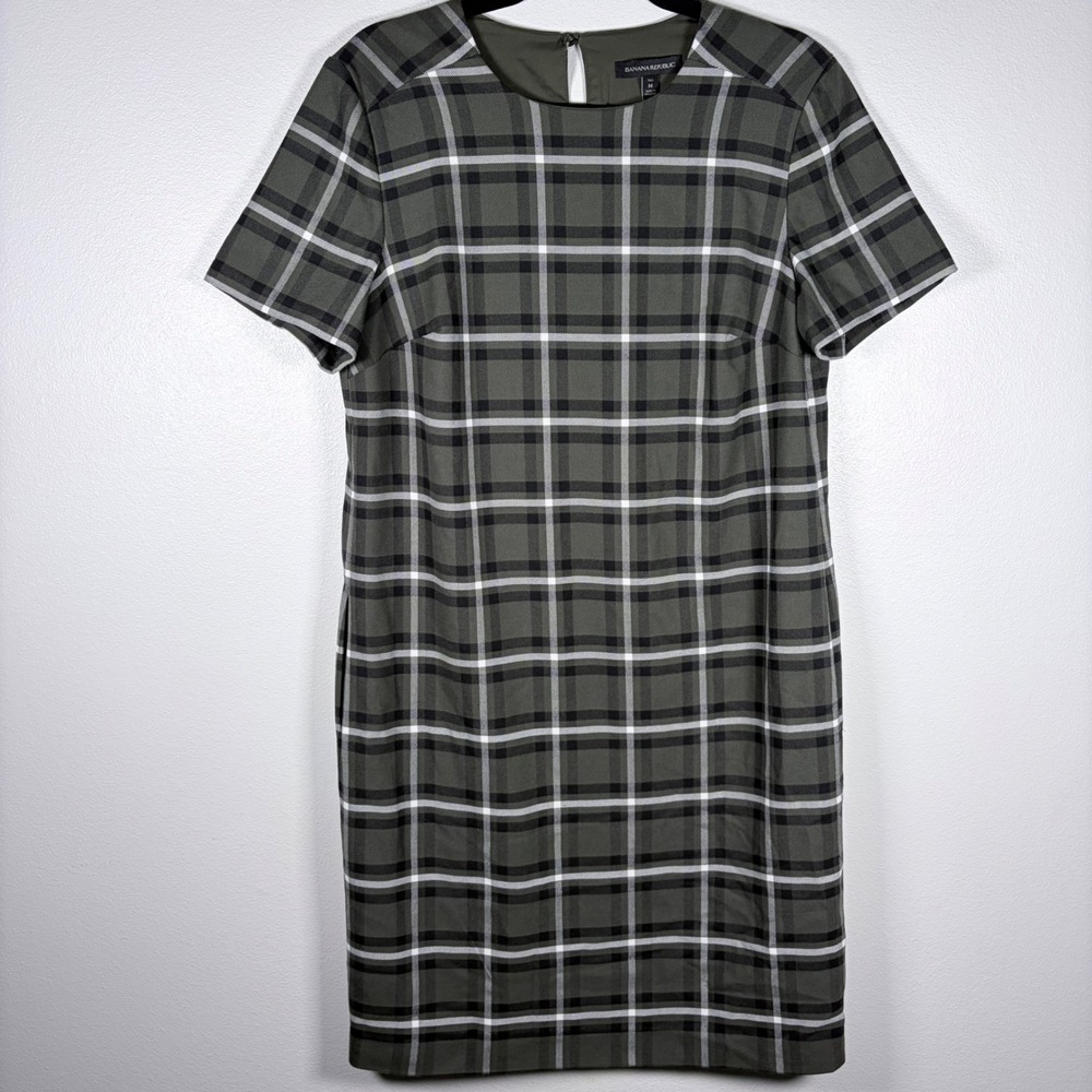 Banana Republic Womens Tall M Plaid Dress Olive autumn wedding guest